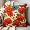 Vintage Boho Poppy Floral Throw Pillow Cover Retro Red Blue Flower Print Decorative Cushion Case For Home Sofa Couch Decor Gift