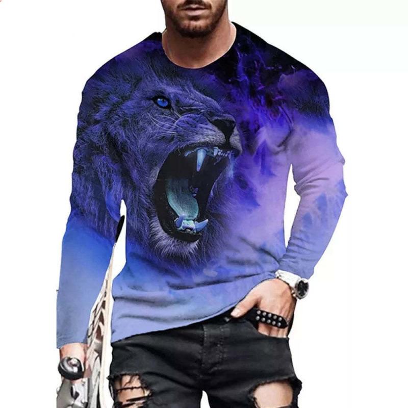 Мужская футболка с длинным рукавом на весну и осень, мужская свободная толстовка с круглым вырезом, 3D-принт, топ с длинным рукавом