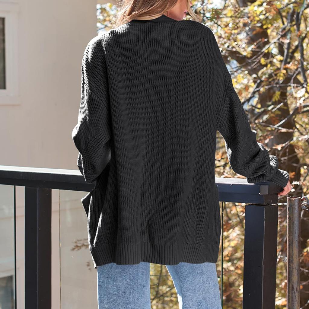 Женский кардиган, вязаный свитер, открытый спереди, повседневный, с длинным рукавом, легкие кардиганы с карманами