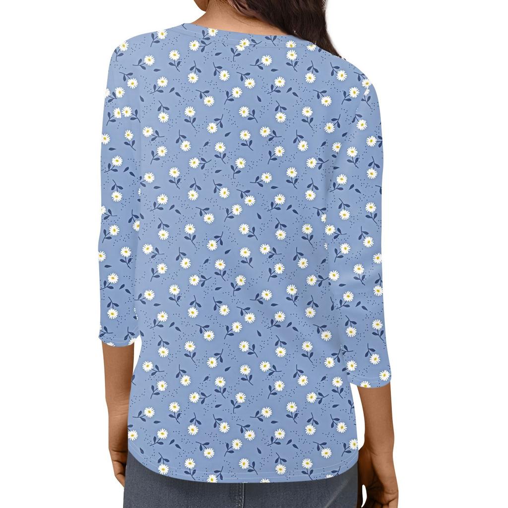 Женская модная повседневная свободная футболка с круглым вырезом и рукавами 3/4 с принтом, женский топ