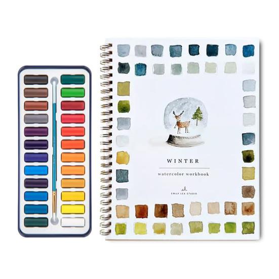 Yousheng Watercolor Workbook 24 Colors Watercolor Painting Set with Brushes Spiral-Bound Water Coloring Book Art Craft Gifts for Beginners