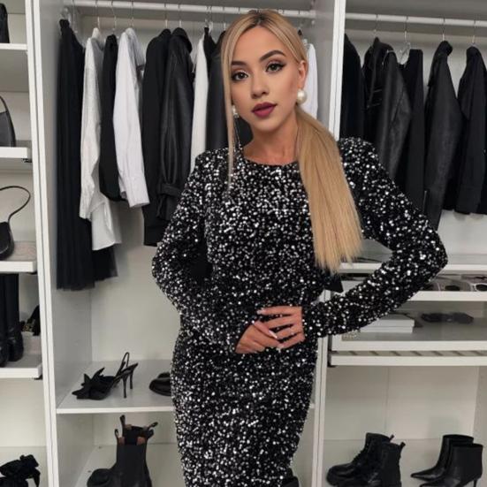 Женское вечернее платье с открытой спиной, большим бантом, декором из пайеток, круглым вырезом, средней талией, облегающим макси-платьем с длинным рукавом, выпускным клубным платьем