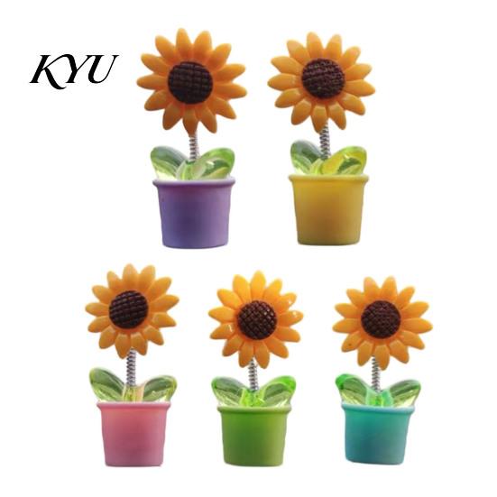 Gift for New Drivers 5Pcs Wobble Sunflower Car Dashboard Decor, Resin Spring Flower Ornament Cute Desk Ornaments with Non Slip Adhesive, Shaking
