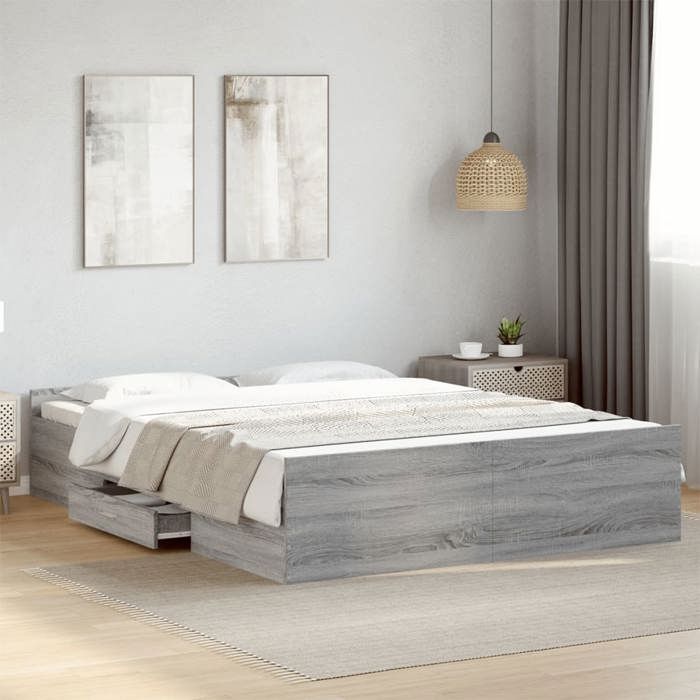 VidaXL Bed Frame with Drawers Sonoma Grey 150x200 Cm Engineered Wood, Bed, Storage Bed, Double Bed Frame, Bed 3280291