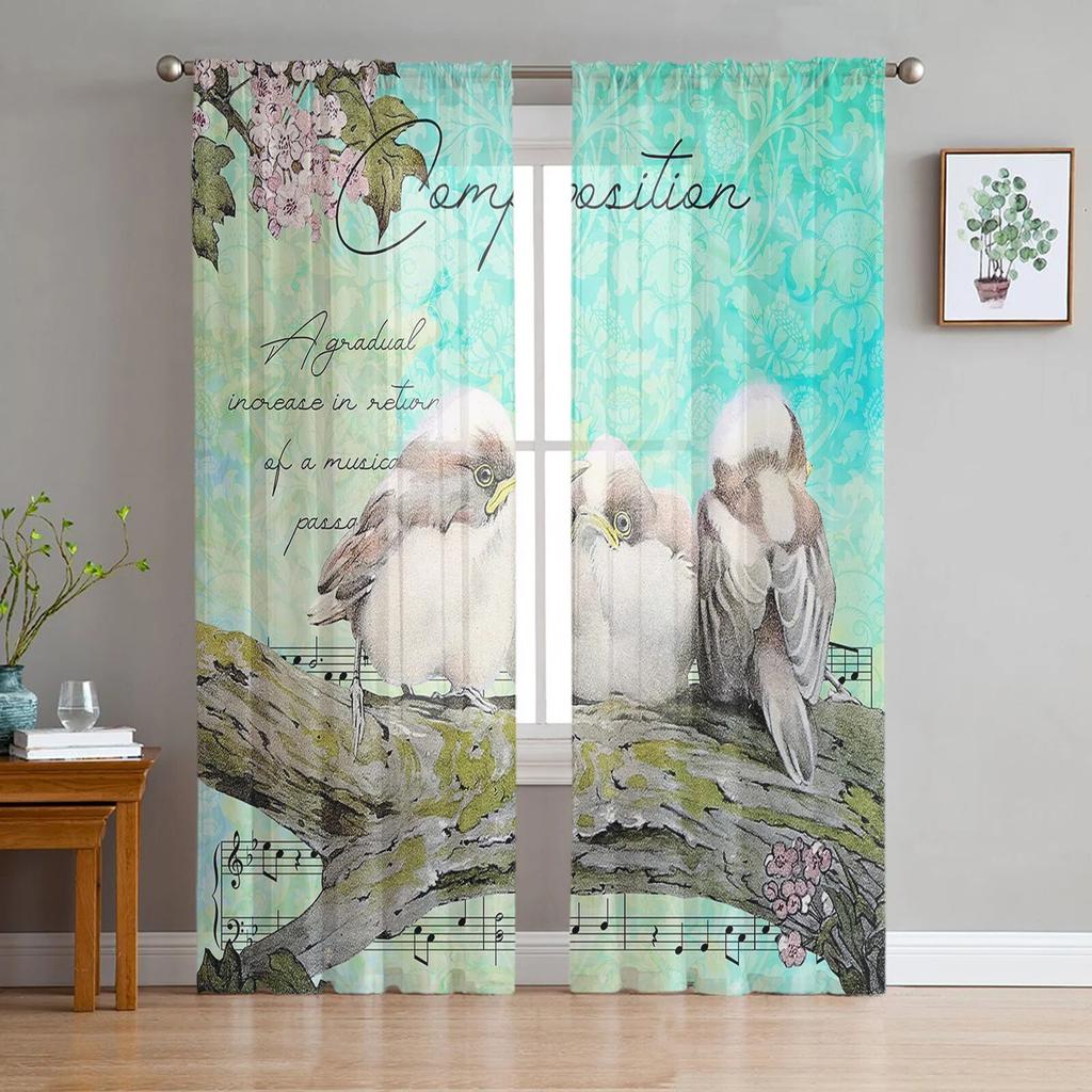 Птица, цветок, лепесток, ветка, современные тюлевые шторы с принтом для спальни, балкона, декора, креативная модная домашняя прозрачная занавеска