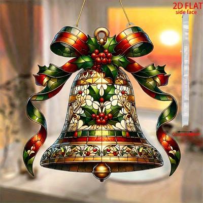 Рождественский колокольчик из витражного стекла — элегантное подвесное украшение для елки. Идеальный праздничный сувенир и подарок для обмена.