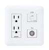 Cosmo Series Wide 21 Recessed Multimedia Outlet Grounded Double Outlet with Earth Terminal Shield CAT5E White WTF34373W TV/High 10-3224MHz