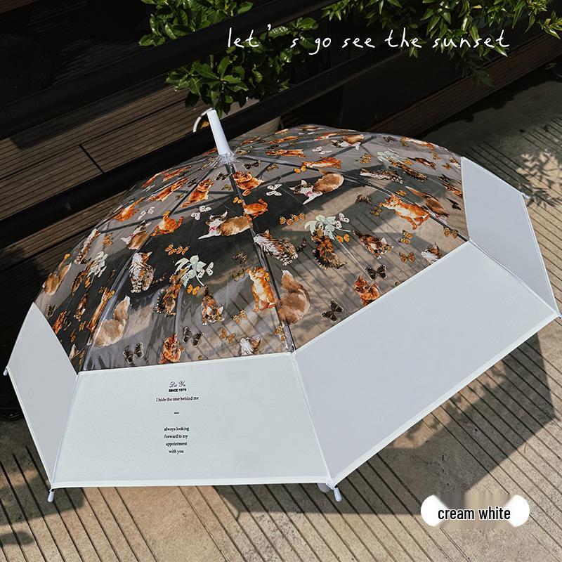 Прозрачный милый зонт-кошка - Стильный полуавтоматический с длинной ручкой для женщин