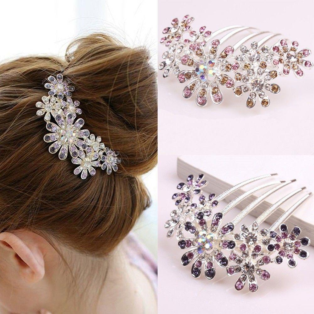 Аксессуары для волос Алмазные украшения Хрустальные цветы Ободок Металлический расческа для волос