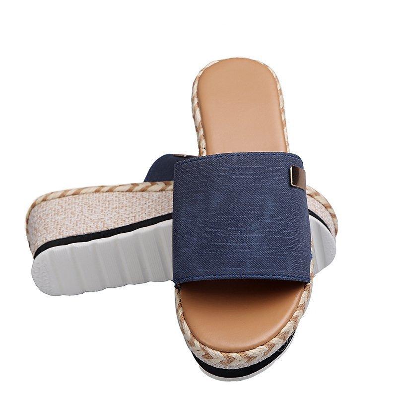 Женские сандалии на танкетке, повседневные шлепанцы на толстой подошве, летняя пляжная обувь на платформе, большие размеры 35-43