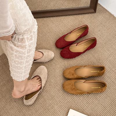 Ретро-туфли из замши на плоской подошве, женские, весенние, новые, корейские, туфли для бабушек, туфли с одной педалью, женские туфли с мягкой подошвой, темпераментные