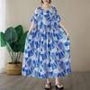 Short Sleeve Plus Size Cotton Vintage Floral New In Dresses for Women Casual Loose Long Summer Dress