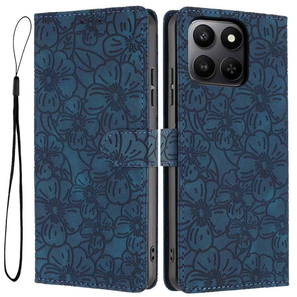 For Honor 400 Smart 5G Flip Case Cherry Blossom Pattern Leather Wallet Stand Phone Cover with Wrist Strap