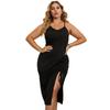 Summer Casual Spaghetti Strap Dresses Solid Color Dress Women's Sleeveless Plus Size Dress Black Dress Drawstring Tight High Waist Dress Beach Dress