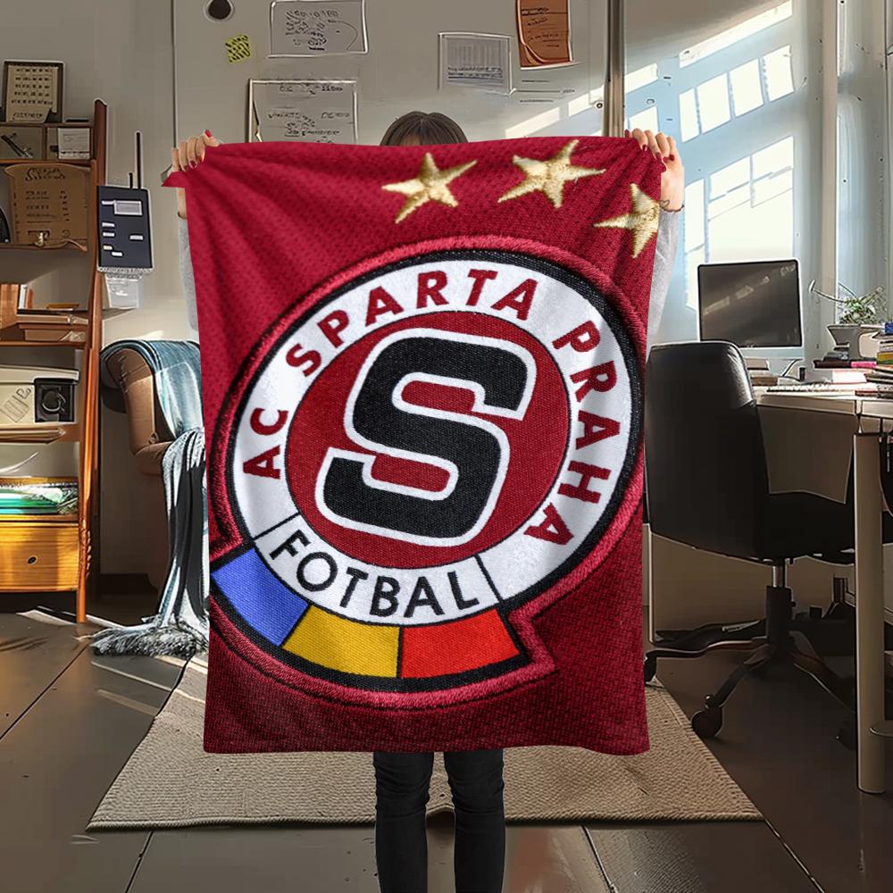 1Pc AC Sparta Praha Print Flannel Blanket, High quality Comfortable for All Seasons, Home Decor, Warmth and Comfort, Perfect for Christmas Gifts