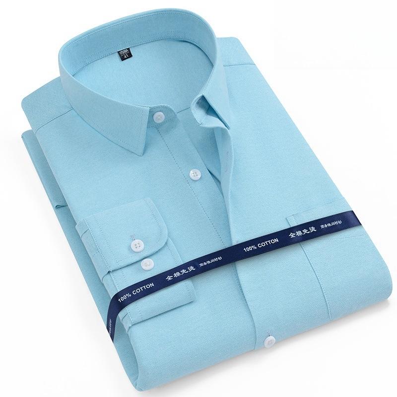 Новые рубашки из 100% чистого хлопка Оксфорд Мужская однотонная рубашка с длинным рукавом Стандартный крой Мужская с карманом Повседневная Осенняя Мужская рубашка 7XL 8XL