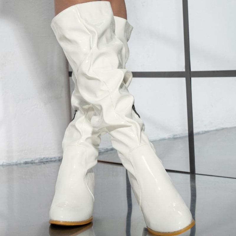 Женские модные сапоги 2024 года в байкерском стиле, высокие сапоги из лакированной кожи со складками, готические сапоги на высоком каблуке на осень и зиму Botas Mujer