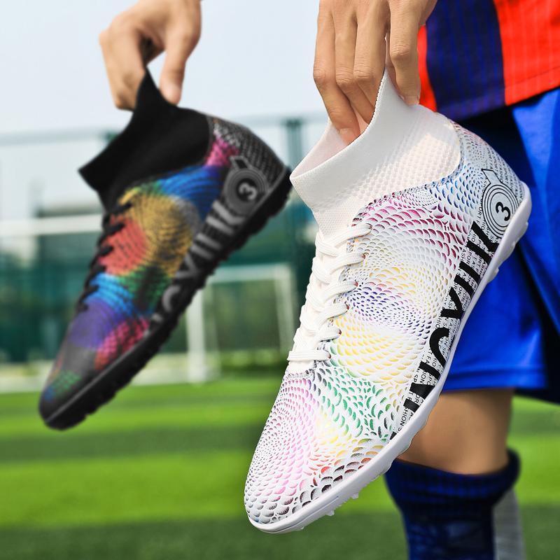 31-48унисекс футбольные бутсы с высоким верхом, эластичной резиной и мягкой подошвой TF футбольные бутсы мужские тренировочные специальные детские футбольные бутсы для соревнований