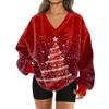 Женская модная повседневная толстовка с длинным рукавом и V-образным вырезом с рождественским принтом