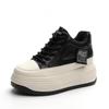 Fashion 2025 New 6.5cm Lace-up Genuine Leather Flat Platform Sneaker Increase Shoes Woman High Top Short Boots Spell Color Trend Shoes