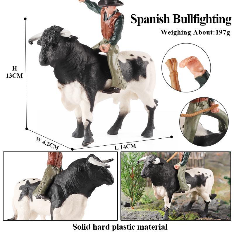 Oenux Фермерские животные Бой быков Ковбой Симуляция Домашняя птица Крупный рогатый скот Теленок Бык Вол Бык Коллекция фигурок ПВХ Модель Игрушка Детский подарок