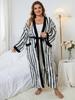 EDOLYNSA Женский кардиган в черно-белую полоску, кимоно, уютная туника большого размера, вечерняя женская одежда в стиле бохо, домашняя одежда, купальник, накидка Q1600