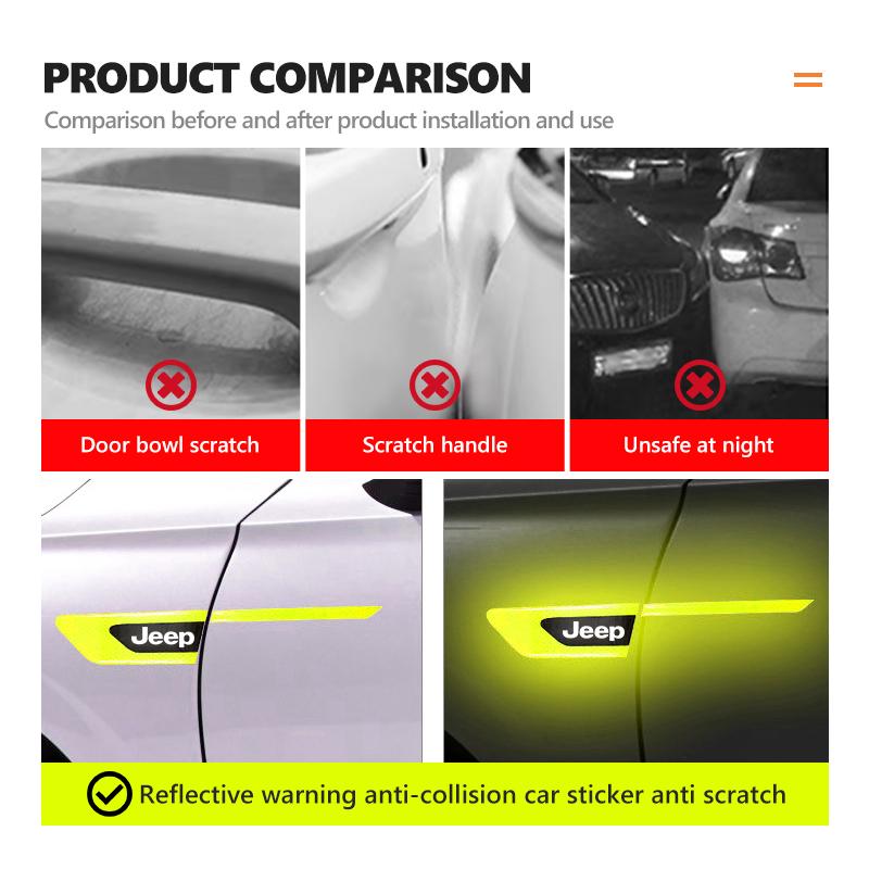 2pcs Reflector Stickers Car Door Anti-collision Sticker For Jeep Cherokee Wrangler JK Gladiator Compass Renegade Patriot