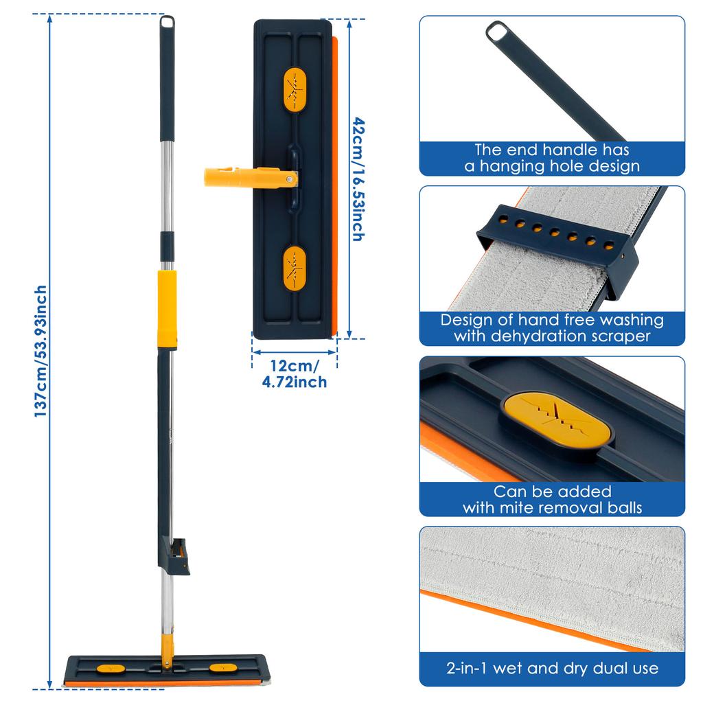 Вращающаяся на 360 ° плоская швабра для пола с 4 моющимися насадками из микрофибры для влажной и сухой уборки Mmagic Mop для мытья пола в домашних условиях