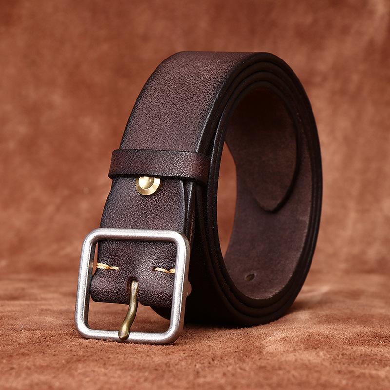 Stainless Steel Buckle Belt Men's Genuine Cattlehide Leather Surface Retro Simple Casual All-Match Jeans Belt Men