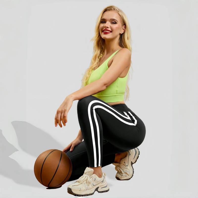Side striped fitness trousers high waist hip lift slim and thin yoga pants breathable tight sports casual pants