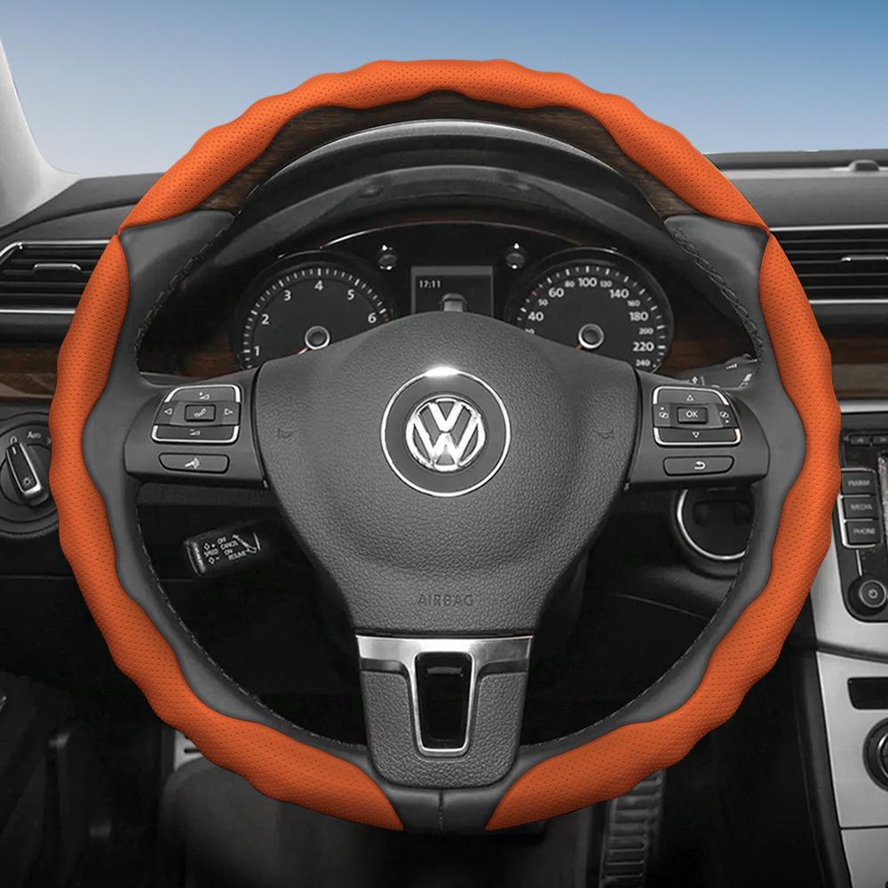 zkfan8 Suitable for Volkswagen Steering Wheel Cover, Wavy Sports Breathable Leather Segmented Anti-Slip Sweat-Absorbing
