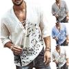 Men's Printed V-Neck Tie Front Sleeve T-Shirt Pullover Suitable For Vacation