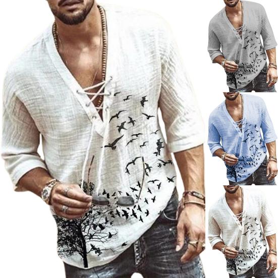 Loose Tee Shirt Simple Moisture-wicking Skin-friendly Front Lace Up Middle Sleeve Tee Shirt