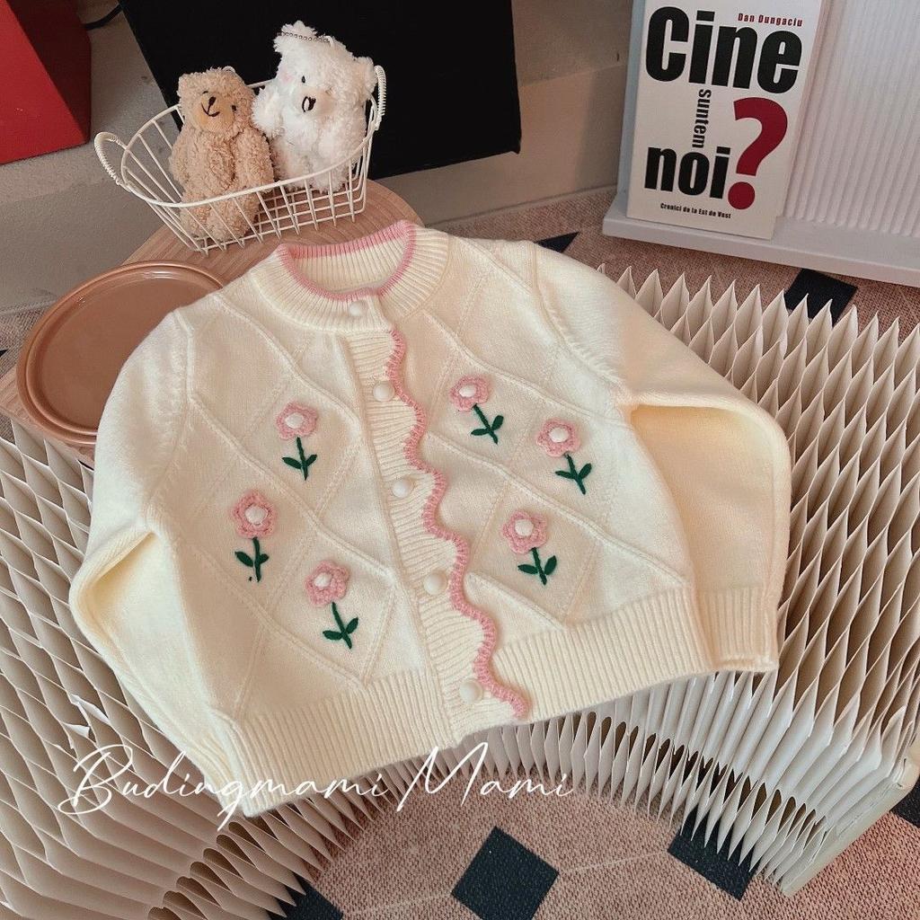 Девочки Цветочный свитер Кардиган Весна и Осень Детская мода Трикотаж