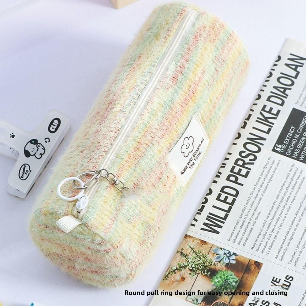 Canvas Plaid Cosmetic Storage Bag Large Capacity Pen Bag Woven Pencil Case Student Supplies