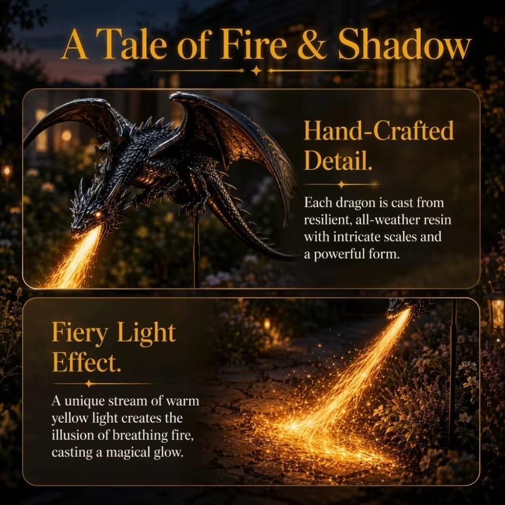 Solar Powered Solar Dragon Fire Garden Light Resin Solar Garden Light for Lawn Yard Patio Decor