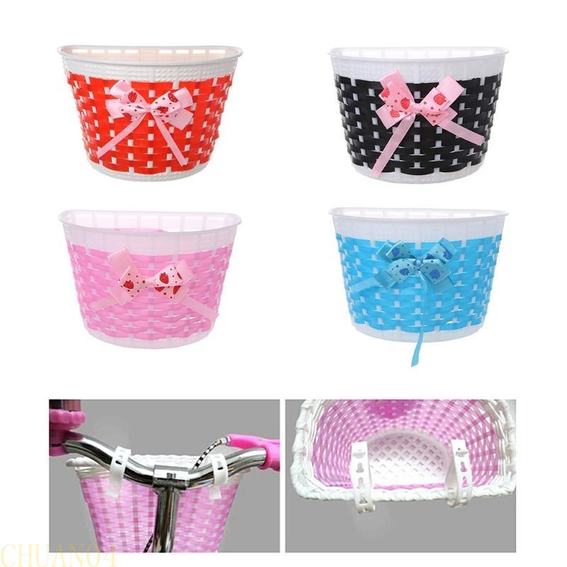 A1A2 Scooter Basket Children Bike Plastic Knitted Bow Knot Front Handmade Bag