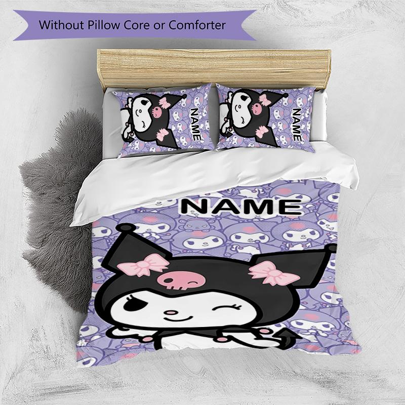 3pcs Kuromi9 Cover Set - Personalized Name, HD Printed Bedding with 1 Cover and 2 Pillowcases - Perfect for Home Decor, Easy Care