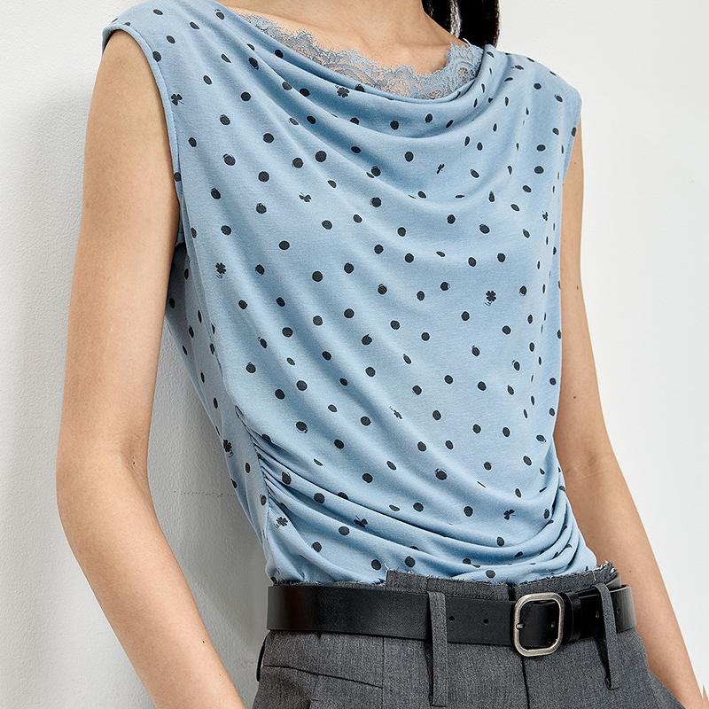 LILY Retro Swinging Neck Polka Dot T-shirt Short