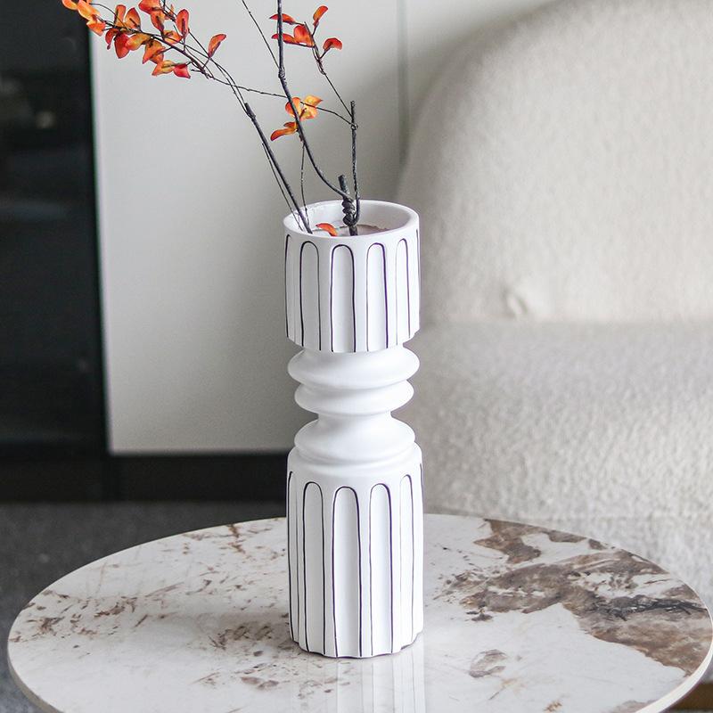 Современные европейские черно-белые полосатые вазы, простые украшения для дома, тумба под телевизор в прихожей, римская колонна, держатель для цветов