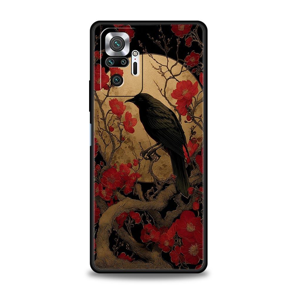 Black Raven Phone Case Cover for Redmi 14C 10C Note 15 14 13 12 10 11 K40 Pro Plus 5G Soft TPU Shockproof Shell Fundas Capas Bag