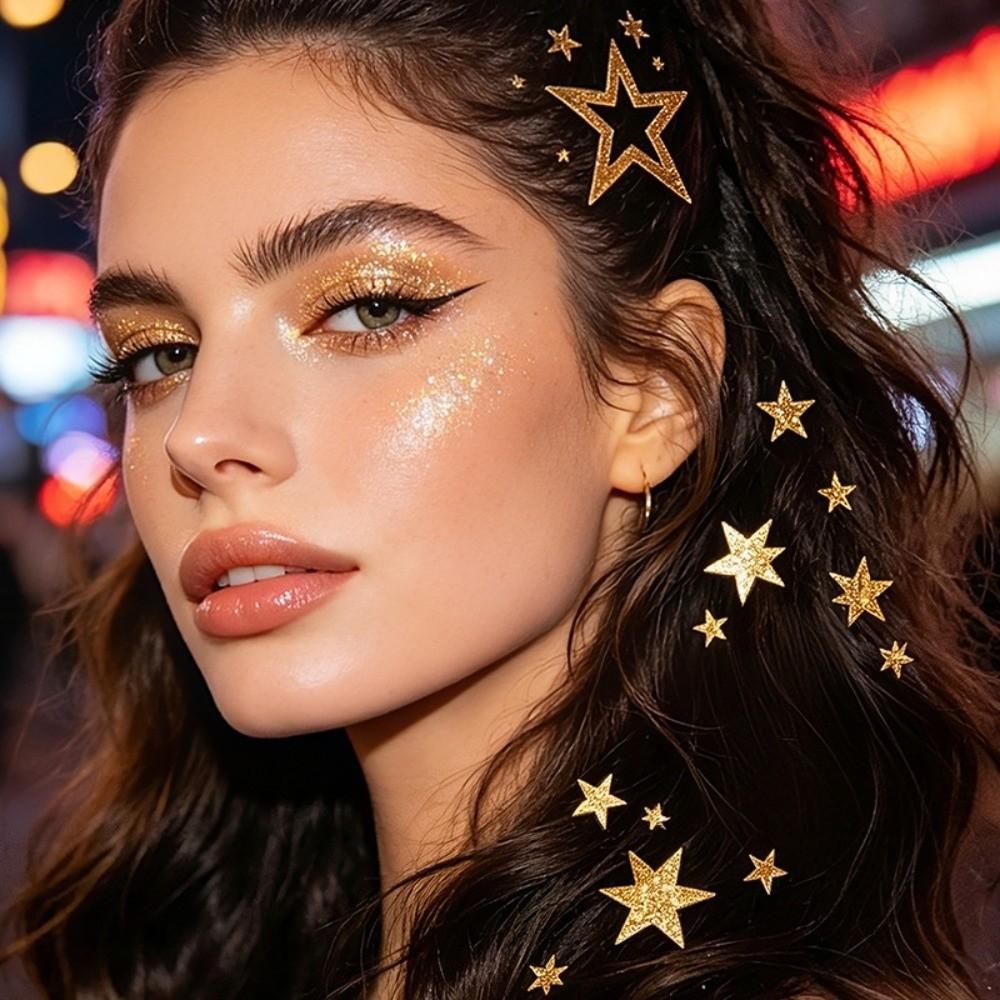 Golden Color Hair Tattoo Sticker Waterproof Metal Style Tattoo Stickers Makeup