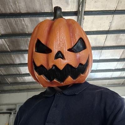 Латексная Маска Тыква на Хэллоуин Новинка Маска для Конфет или Угощений Jackolantern Дышащий Чехол на Голову Страшная Тыква