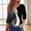 Women's Fashion V-Neck Button Seven Sleeve T-Shirt Casual Geometric Splicing Printed Top