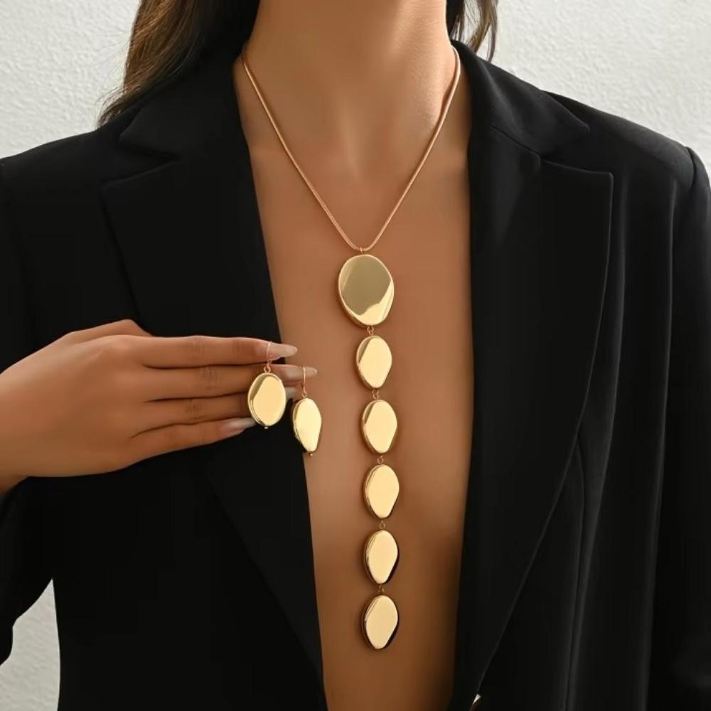 Exaggerated Long Pendant Necklace Geometric Y-Shape Clavicle Chain Jewelry Set