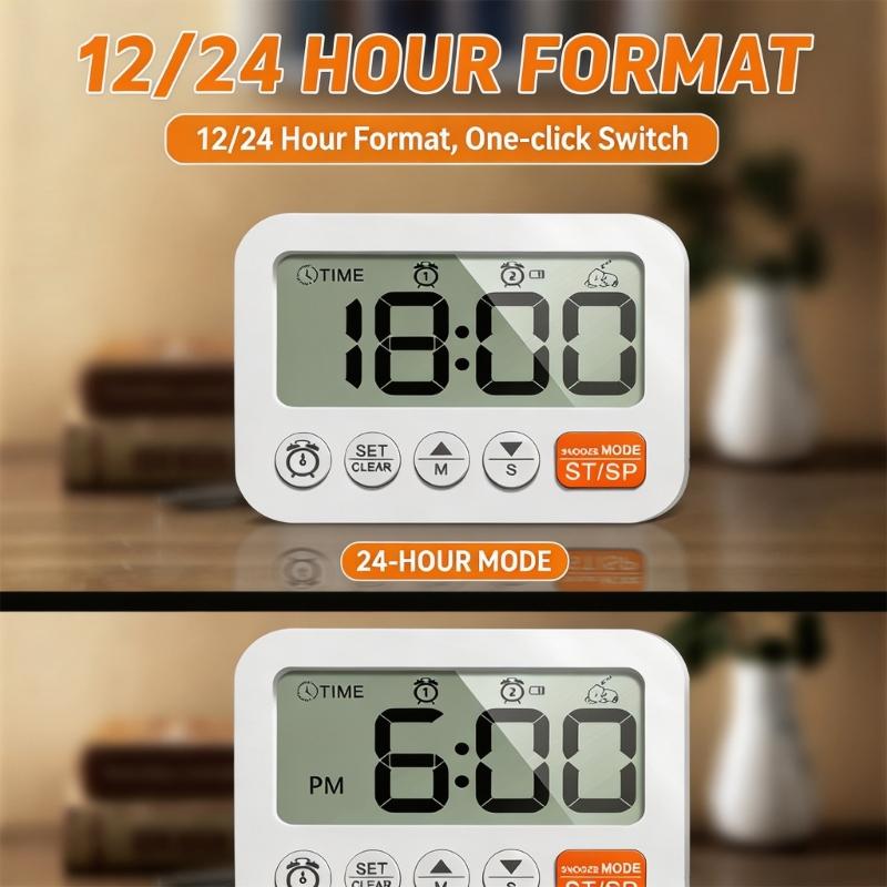 Digital Alarm Clock with Large Display, Two Alarm Functions, Up and Down Time Support, Magnetic Stand for Kitchen Desk Use Daily Indoors