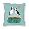 Puffins Pair Ocean Sea Life Square Pillowcase Polyester Linen Velvet Pattern Zip Decorative Sofa Cushion Cover