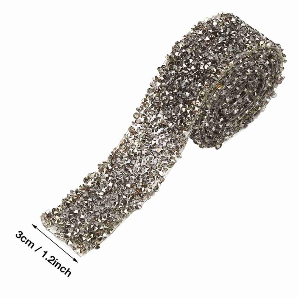 1pcs 1 Yard Length Crystal Rhinestone Ribbon 30mm Width Sparkle Crystal Rhinestone Mesh Ribbon Self-Adhesive Ribbon