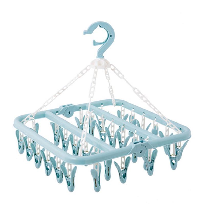 Складная вешалка для одежды с 32 прищепками, детская и взрослая пластиковая вешалка для сушки одежды, домашняя ветрозащитная вешалка для сушки носков и нижнего белья