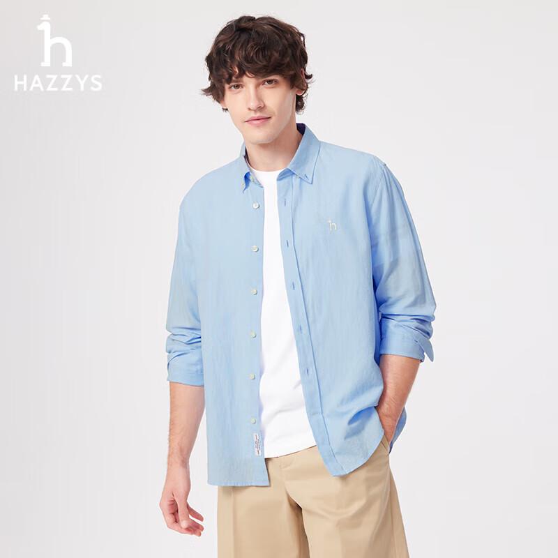 Мужская однотонная рубашка Hazzys с длинным рукавом из хлопка и льна